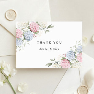 Floral Elegant Blush Pink & Dusty Blue Hydrangea Thank You Card