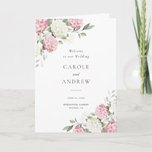 Floral Elegant Blush Pink Hydrangea Folded Wedding Program