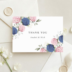 Floral Elegant Blush Pink & Navy Blue Hydrangea Thank You Card