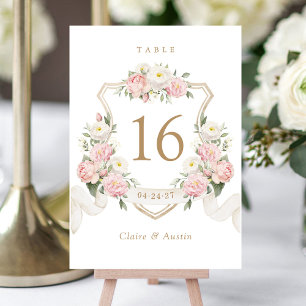 Floral Elegant Blush Rose Crest Numéro de table