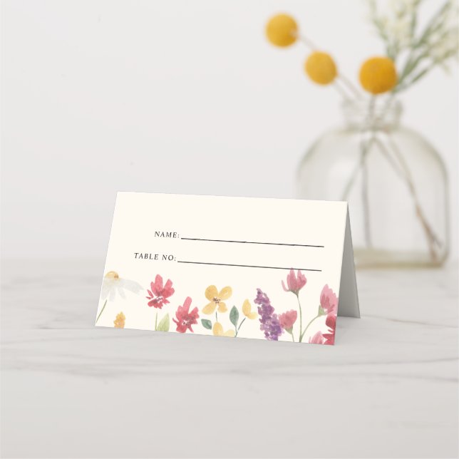 Floral Elegant Boho Summer Wildflowers Wedding Place Card (Front)