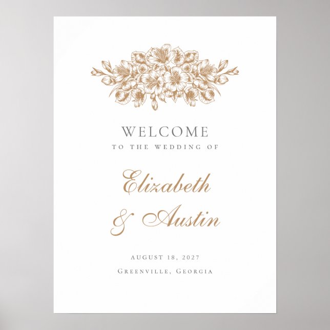 Floral Elegant Botanical Gold Mariage Affiche de b (Devant)