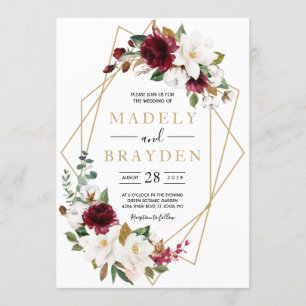 Floral Elegant Burgundy Magnolia Greenery Frame Invitation