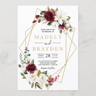 Floral Elegant Burgundy Magnolia Greenery Frame Invitation