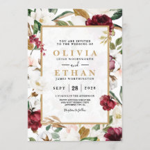 Floral Elegant Burgundy Magnolia Greenery Frame