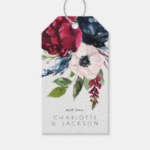 Floral Elegant Burgundy Navy Blue Wedding Favour Gift Tags