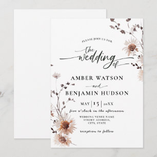 Floral Elegant Calligraphy Dried Flowers Wedding Invitation