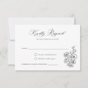 Floral Elegant Calligraphy Script Rose Leaves RSVP Invitation