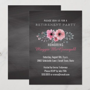 Floral Elegant Chalkboard Retirement Party Teacher Invitation