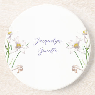 Floral Elegant Chic Calligraphy Name Lithograph Coaster