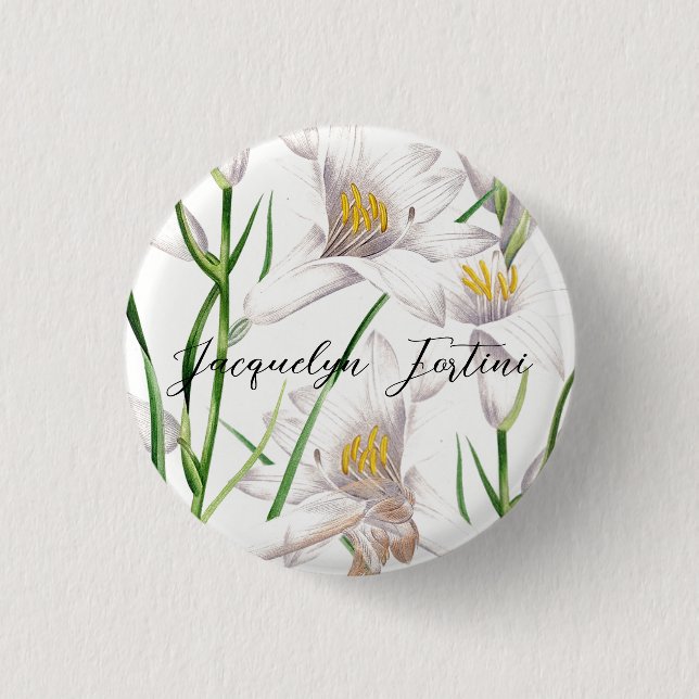 Floral Elegant Chic Cute Calligraphy Add Name 1 Inch Round Button (Front)