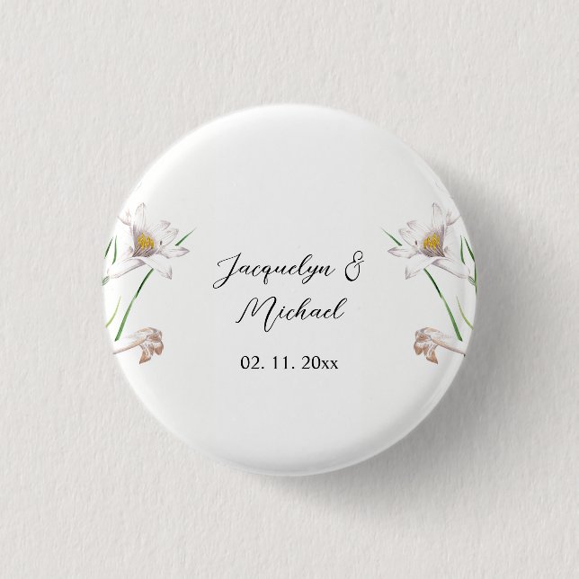 Floral Elegant Chic Cute Calligraphy Add Name 1 Inch Round Button (Front)