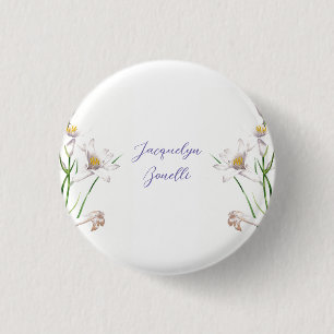 Floral Elegant Chic Cute Calligraphy Add Name 1 Inch Round Button