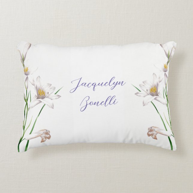 Floral Elegant Chic Cute Calligraphy Add Name Accent Pillow (Front)