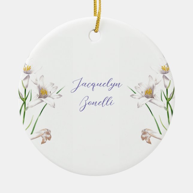 Floral Elegant Chic Cute Calligraphy Add Name Ceramic Ornament (Front)