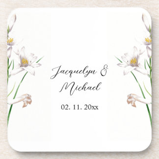 Floral Elegant Chic Cute Calligraphy Add Name Coaster