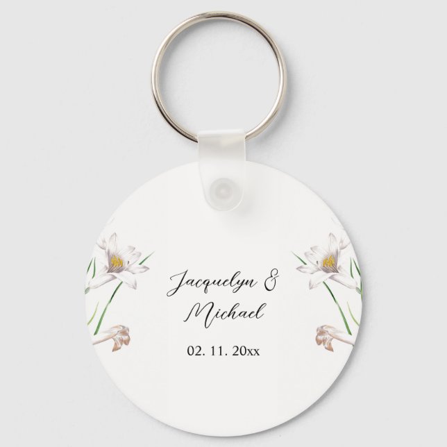 Floral Elegant Chic Cute Calligraphy Add Name Keychain (Front)