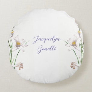 Floral Elegant Chic Cute Calligraphy Add Name Round Pillow