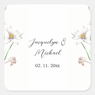 Floral Elegant Chic Cute Calligraphy Add Name Square Sticker