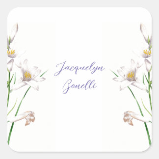 Floral Elegant Chic Cute Calligraphy Add Name Square Sticker