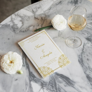  Floral Elegant Chic Gold Wedding Invitation