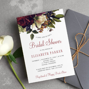 Floral elegant chic script bridal shower invitation