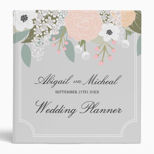 Floral élégant - classeur gris de wedding planner (Devant)