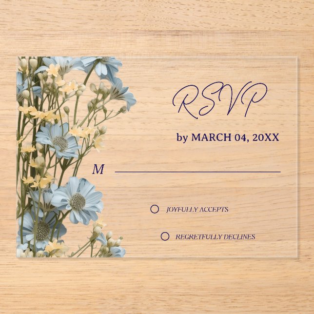 Floral Elegant Classic Wedding RSVP Acrylic Invitations (Front)