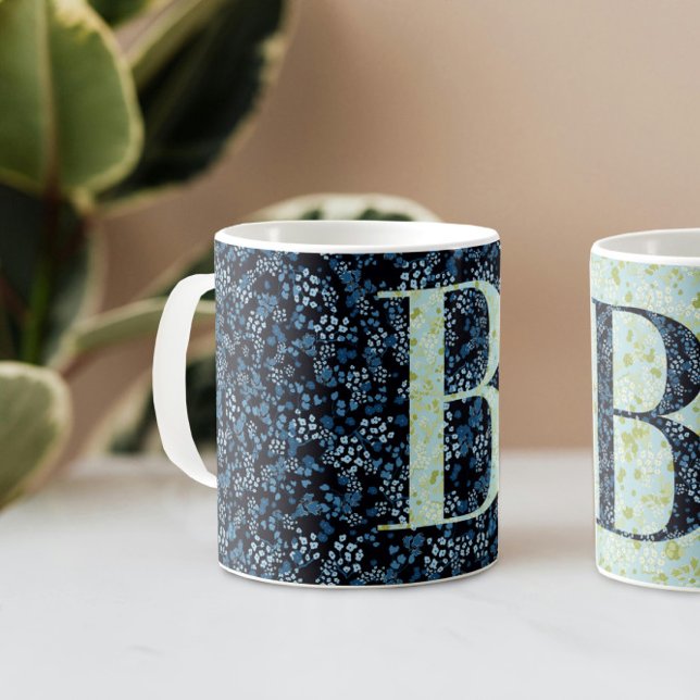 Floral Elegant Classy Monogram B blue w/phrase Coffee Mug (Creator Uploaded)