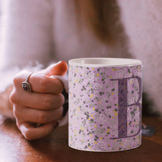 Floral Elegant Classy Monogram B lilac w/phrase Coffee Mug (Creator Uploaded)