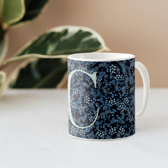 Floral Elegant Classy Monogram C blue w/phrase Coffee Mug (Creator Uploaded)