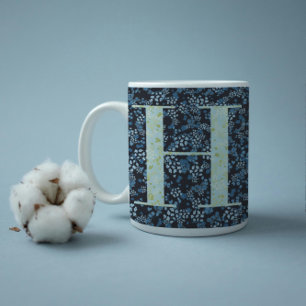 Floral Elegant Classy Monogram H blue w/phrase Coffee Mug