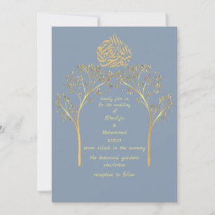 Floral elegant DUSTY BLUE muslim wedding  Invitation