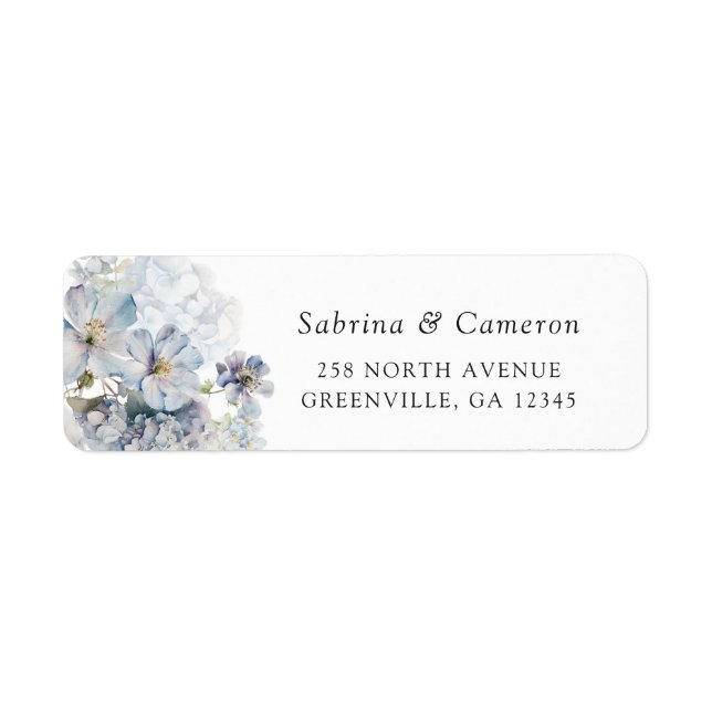Floral Elegant Dusty Blue Return Address Label (Front)