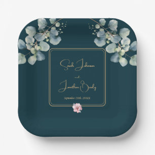 Floral Elegant Eucalyptus Foliage Wedding Paper Plate