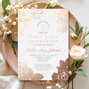 Floral Elegant First Communion Rose Gold
