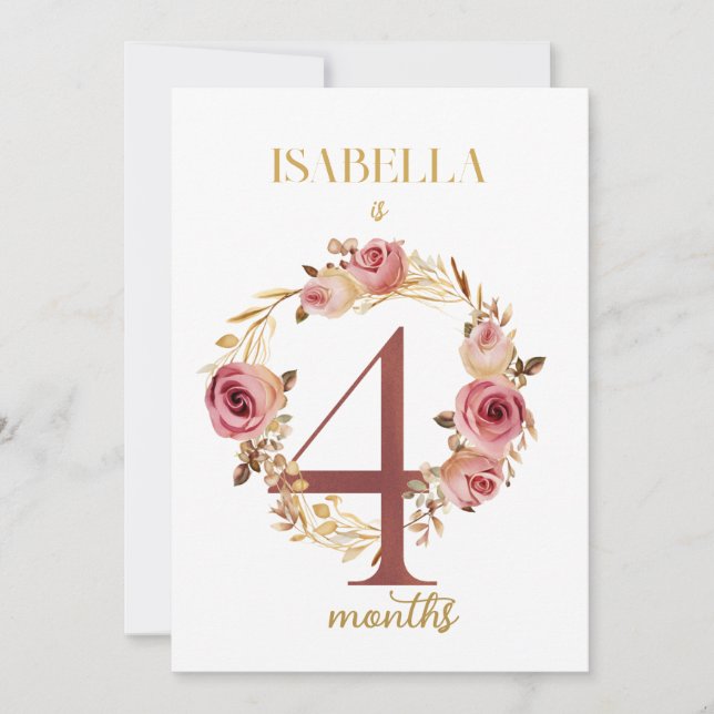 Floral Elegant First Year Baby Milestone Card (Front)