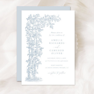 Floral Elegant French Roses Trellis Blue Wedding Invitation