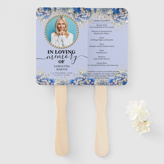 Floral Elegant Funeral Celebration of Life Hand Fan (Front and Back)