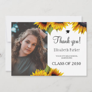 Floral elegant graduation photo graduate thank you card