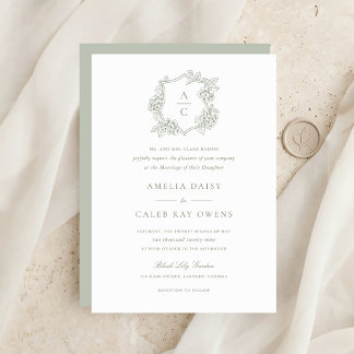 Floral Elegant Green Hydrangea Crest Wedding Invitation