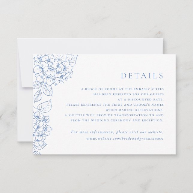 Floral Elegant Hydrangea Wedding Insert Details Invitation (Front)