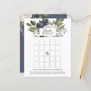 Floral Elegant Marine Blue Bridal Bingo Carte de j