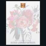 Floral elegant metallic gold copper monogrammed<br><div class="desc">Simple luxurious glamourous letterhead  with hand painted watercolor peonies bouquet for business / professional use with monogrammed shiny beige tan copper metallic look geometric square label. Perfect choice for a stylish feminine sophisticated business image. ----- Personalize it with your business name and initials / monogram and your contact details!</div>