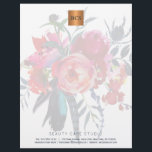 Floral elegant metallic gold copper monogrammed letterhead<br><div class="desc">Simple luxurious glamourous letterhead  with hand painted watercolor peonies bouquet for business / professional use with monogrammed shiny beige tan copper metallic look geometric square label. Perfect choice for a stylish feminine sophisticated business image. ----- Personalize it with your business name and initials / monogram and your contact details!</div>