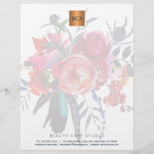 Floral elegant metallic gold copper monogrammed letterhead