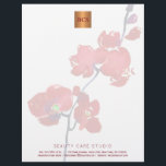 Floral elegant metallic gold copper monogrammed letterhead<br><div class="desc">Simple luxurious glamourous letterhead with hand painted watercolor red orchid for business / professional use with monogrammed shiny beige tan copper metallic look geometric square label. Perfect choice for a stylish feminine sophisticated business image. ----- Personalize it with your business name and initials / monogram and your contact details!</div>