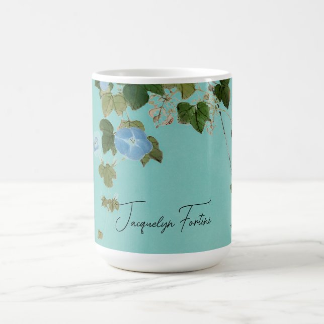 Floral Elegant Minimalist Calligraphy Add Name Coffee Mug (Center)
