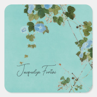 Floral Elegant Minimalist Calligraphy Add Name Square Sticker