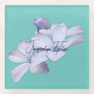 Floral Elegant Minimalist Calligraphy Lithograph Glass Coaster